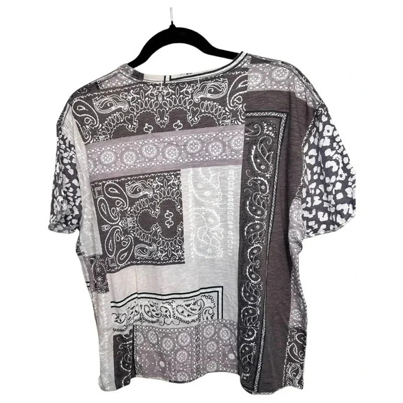 We The Free People Shirt Women’s Brown/Gray Paisley Oversized Cropped T Shirt XS - Picture 2 of 5